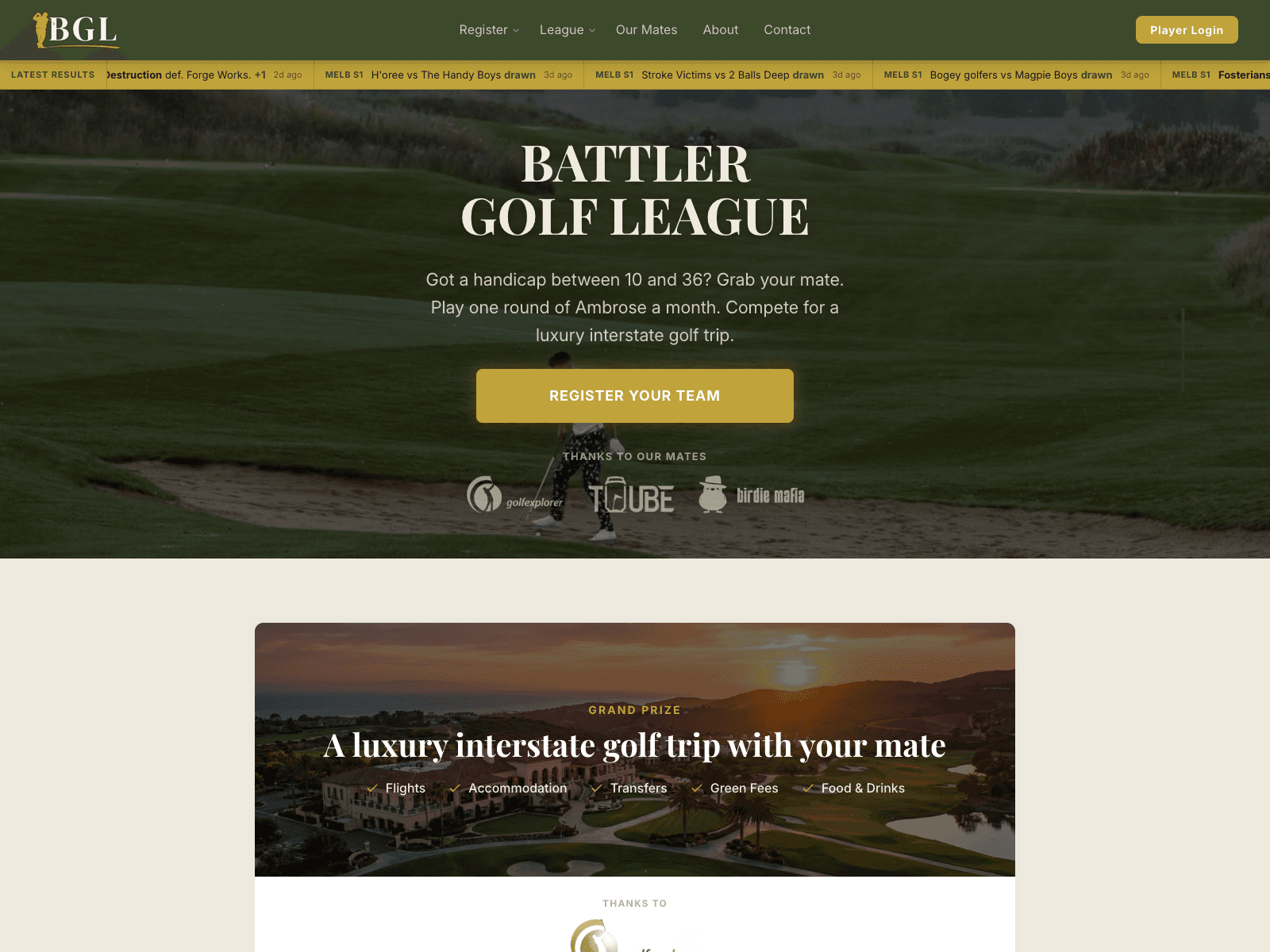 Battler Golf League website hero